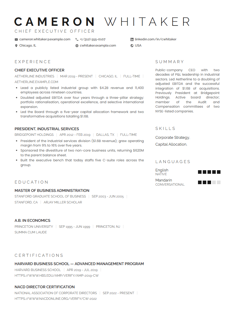 Aeris resume template preview