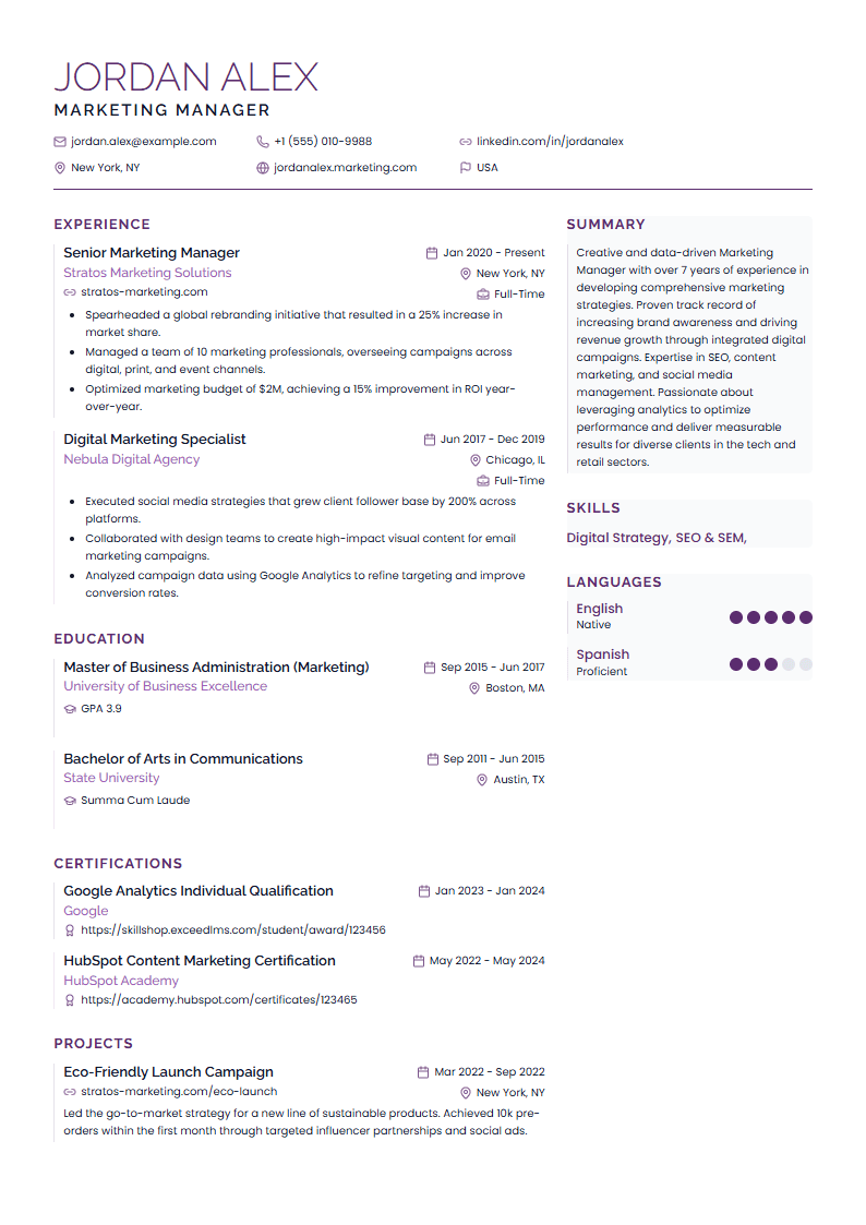 Cascade resume template preview