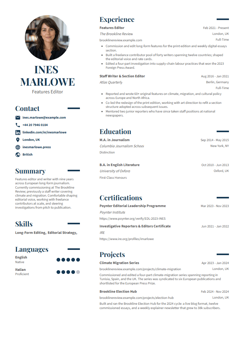 Equinox resume template preview
