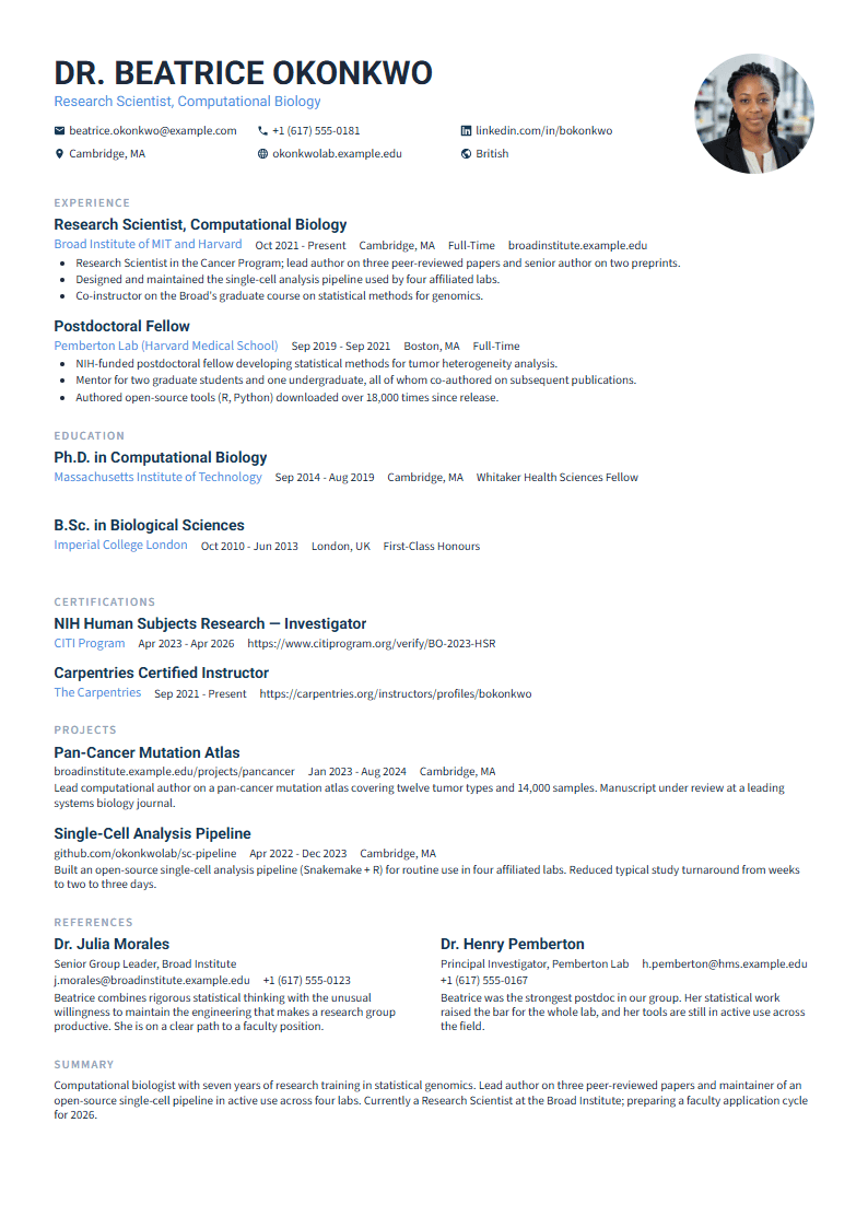 Index resume template preview