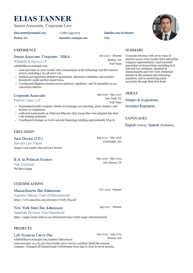 Traditional resume template preview